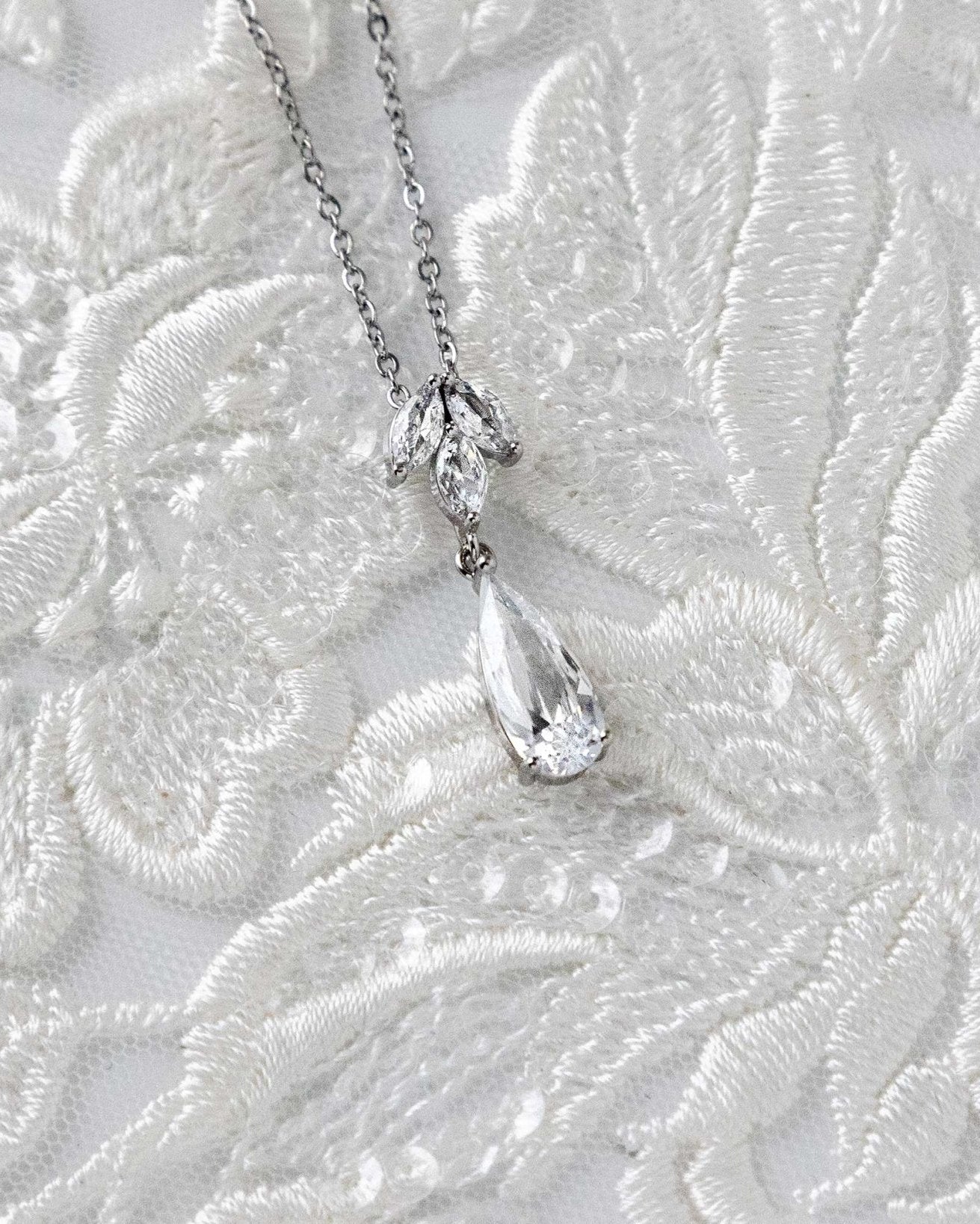 Long Teardrop Pear Pendant Necklace - Pendant - Cassandra Lynne