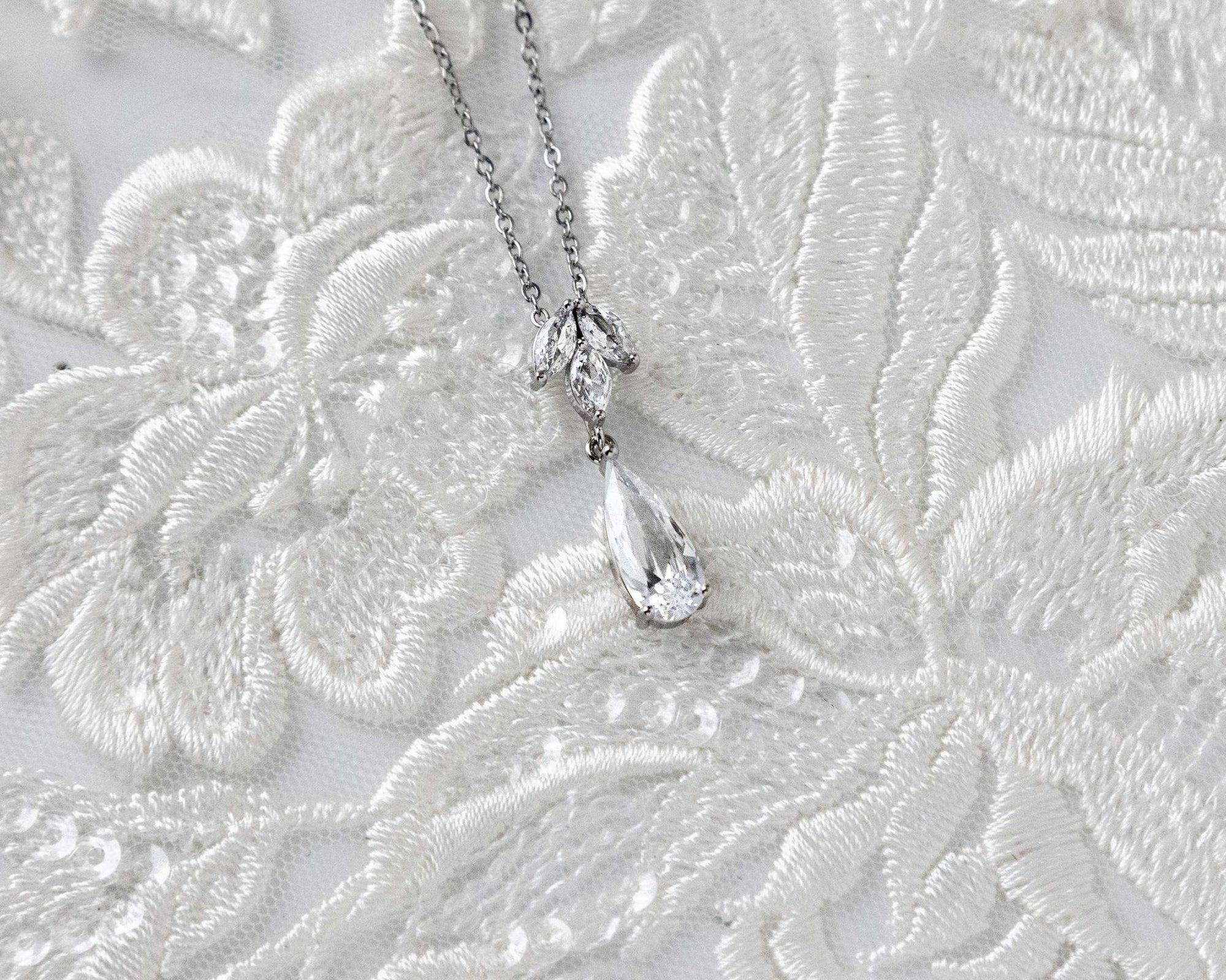 Long Teardrop Pear Pendant Necklace - Pendant - Cassandra Lynne