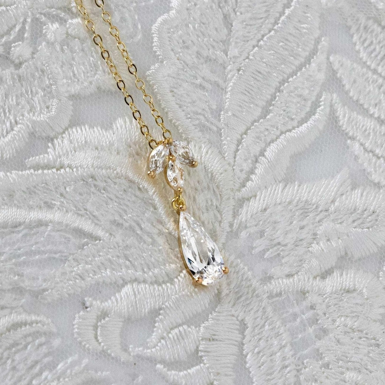 Long Teardrop Pear Pendant Necklace - Pendant - Cassandra Lynne