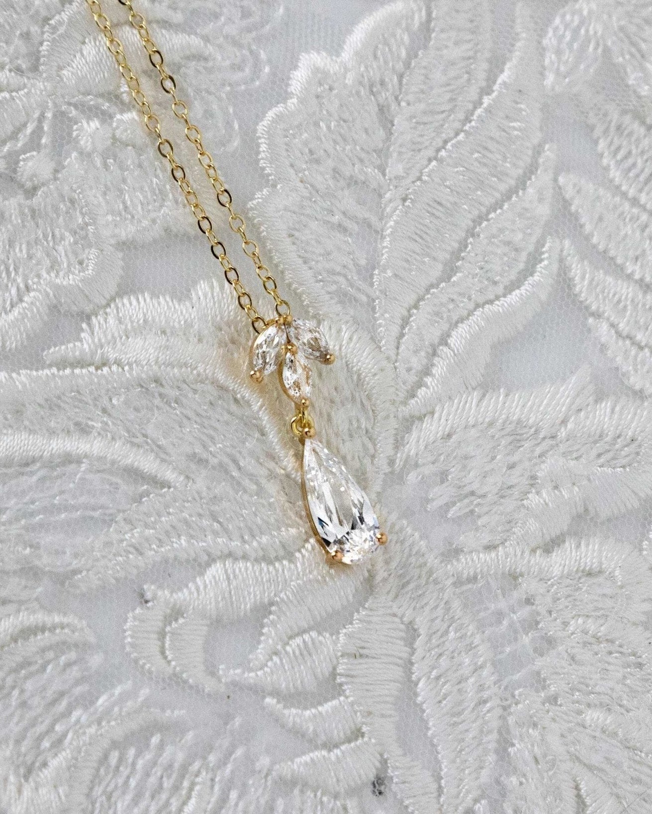 Long Teardrop Pear Pendant Necklace - Pendant - Cassandra Lynne