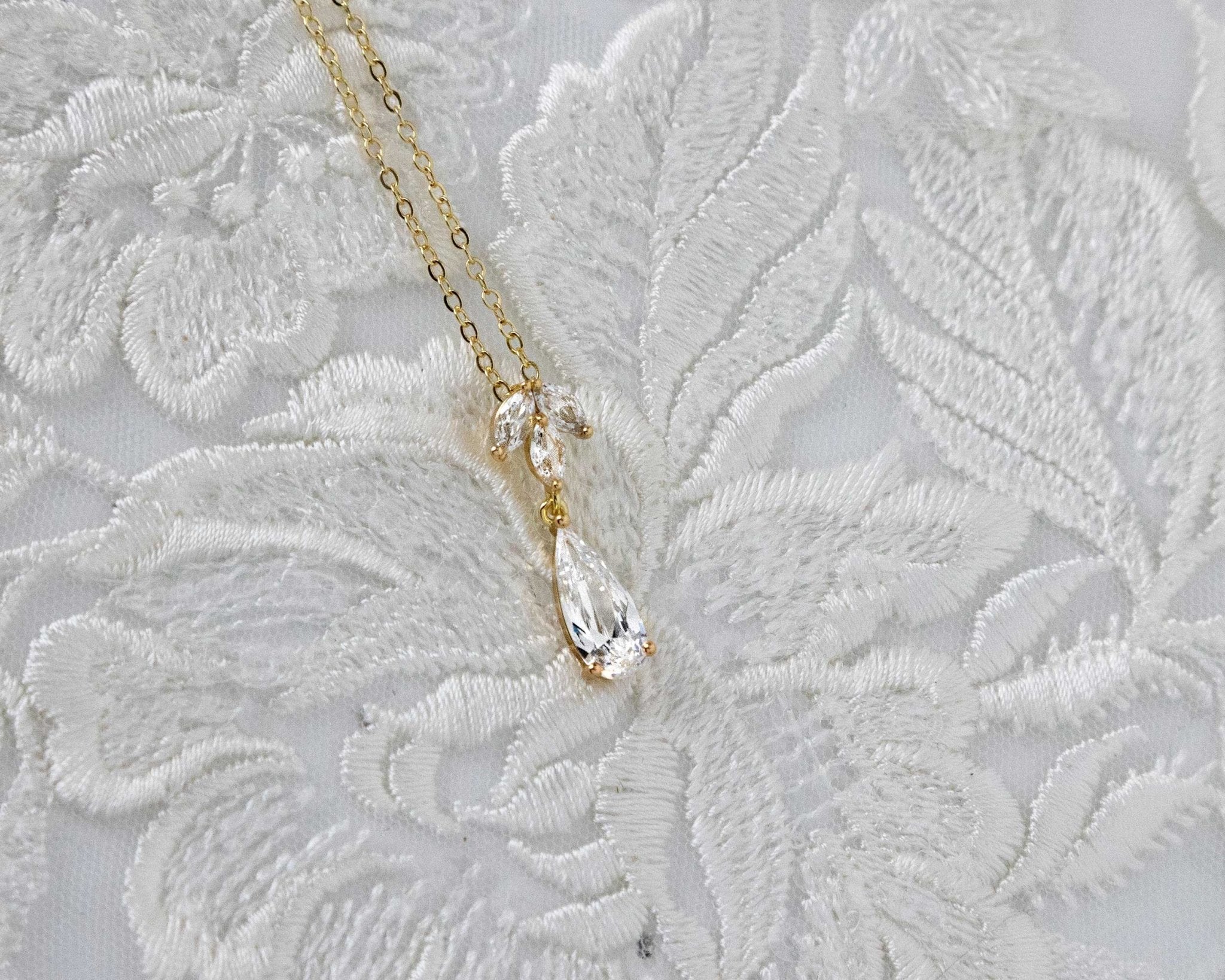 Long Teardrop Pear Pendant Necklace - Pendant - Cassandra Lynne