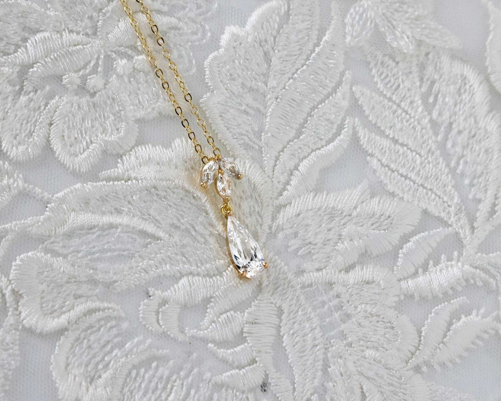 Long Teardrop Pear Pendant Necklace - Pendant - Cassandra Lynne