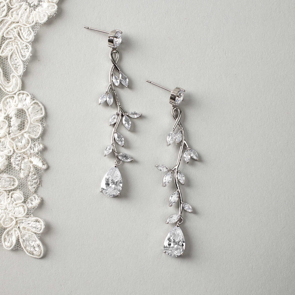 Long Vine CZ Wedding Earrings - Cassandra Lynne