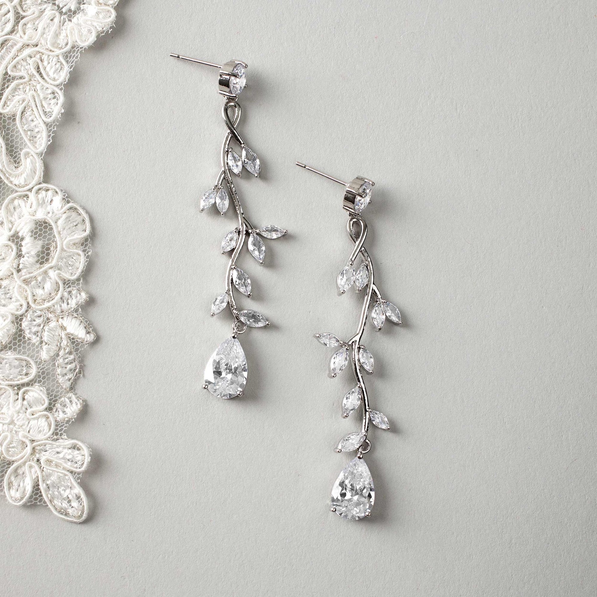 Long Vine CZ Wedding Earrings - Cassandra Lynne