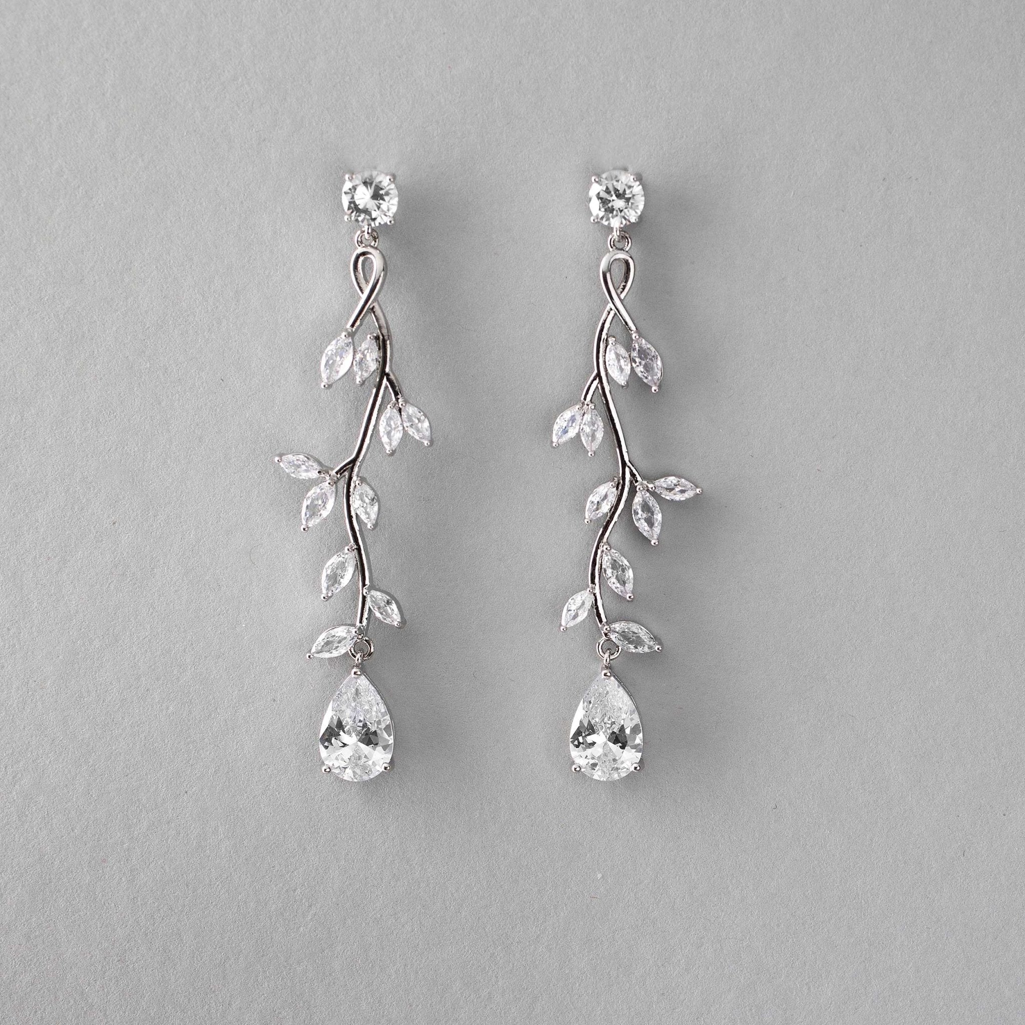 Long Vine CZ Wedding Earrings - Cassandra Lynne