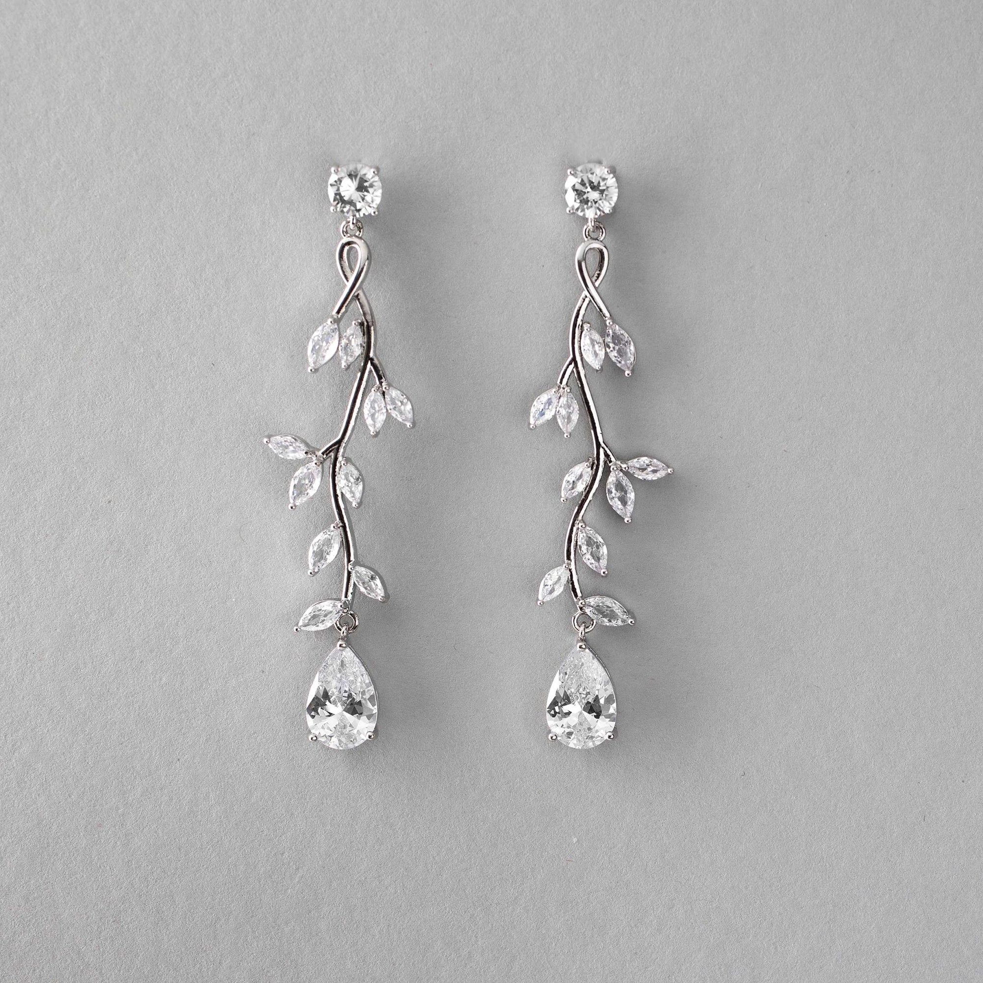Long Vine CZ Wedding Earrings - Cassandra Lynne