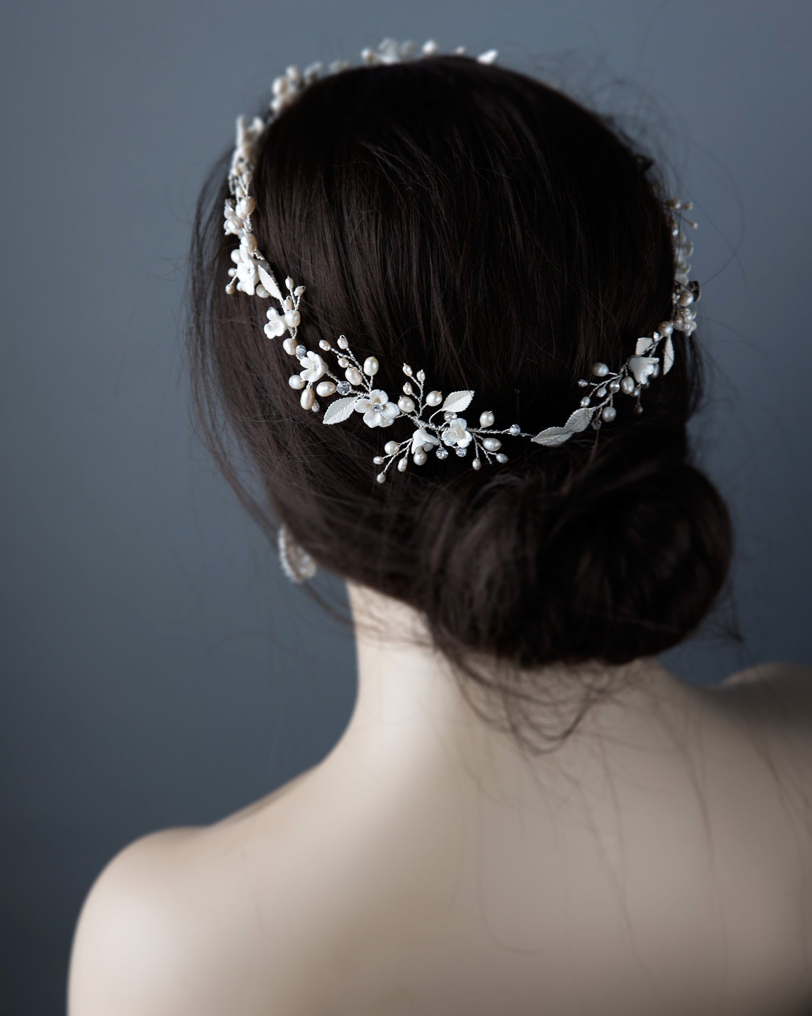 All Porcelain Flower Wedding Hair Vine - Cassandra Lynne