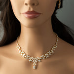 Pearl Wedding Necklace with CZ Leaves