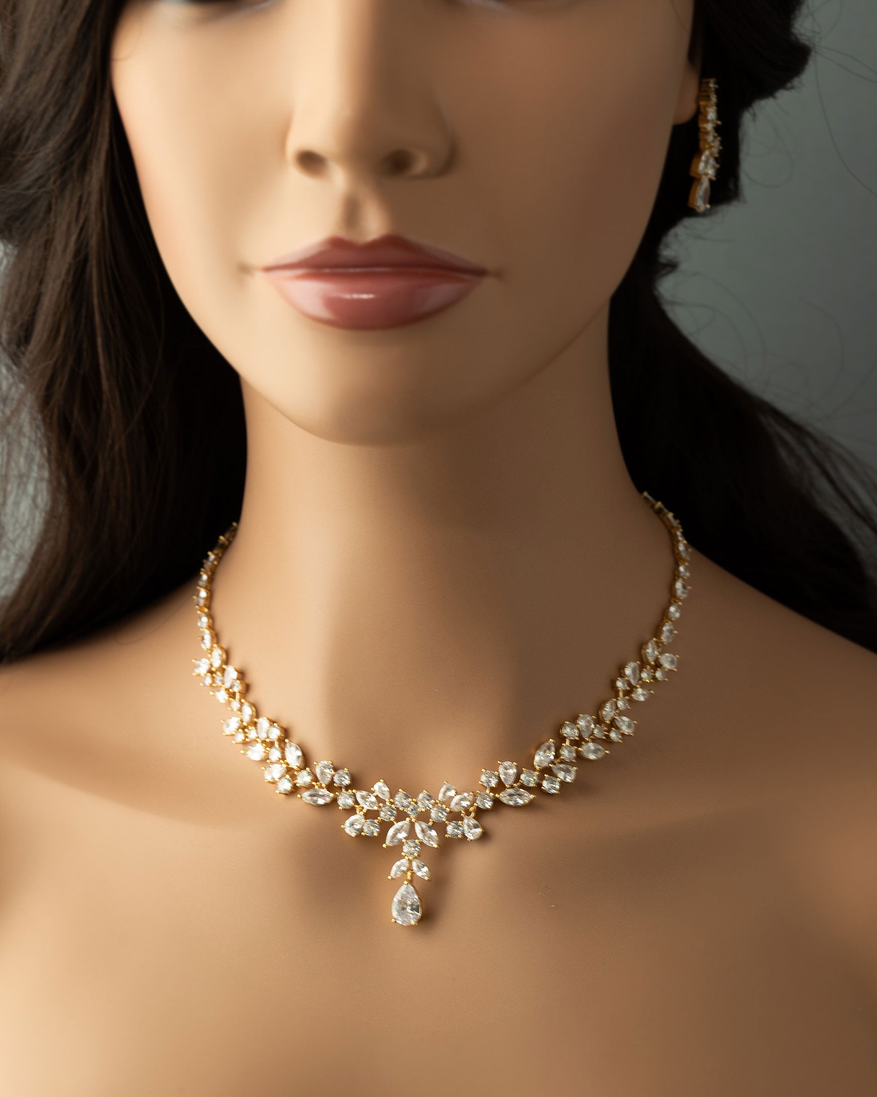 Pearl Wedding Necklace with CZ Leaves