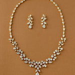 Pearl Wedding Necklace with CZ Leaves