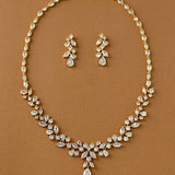 Pearl Wedding Necklace with CZ Leaves