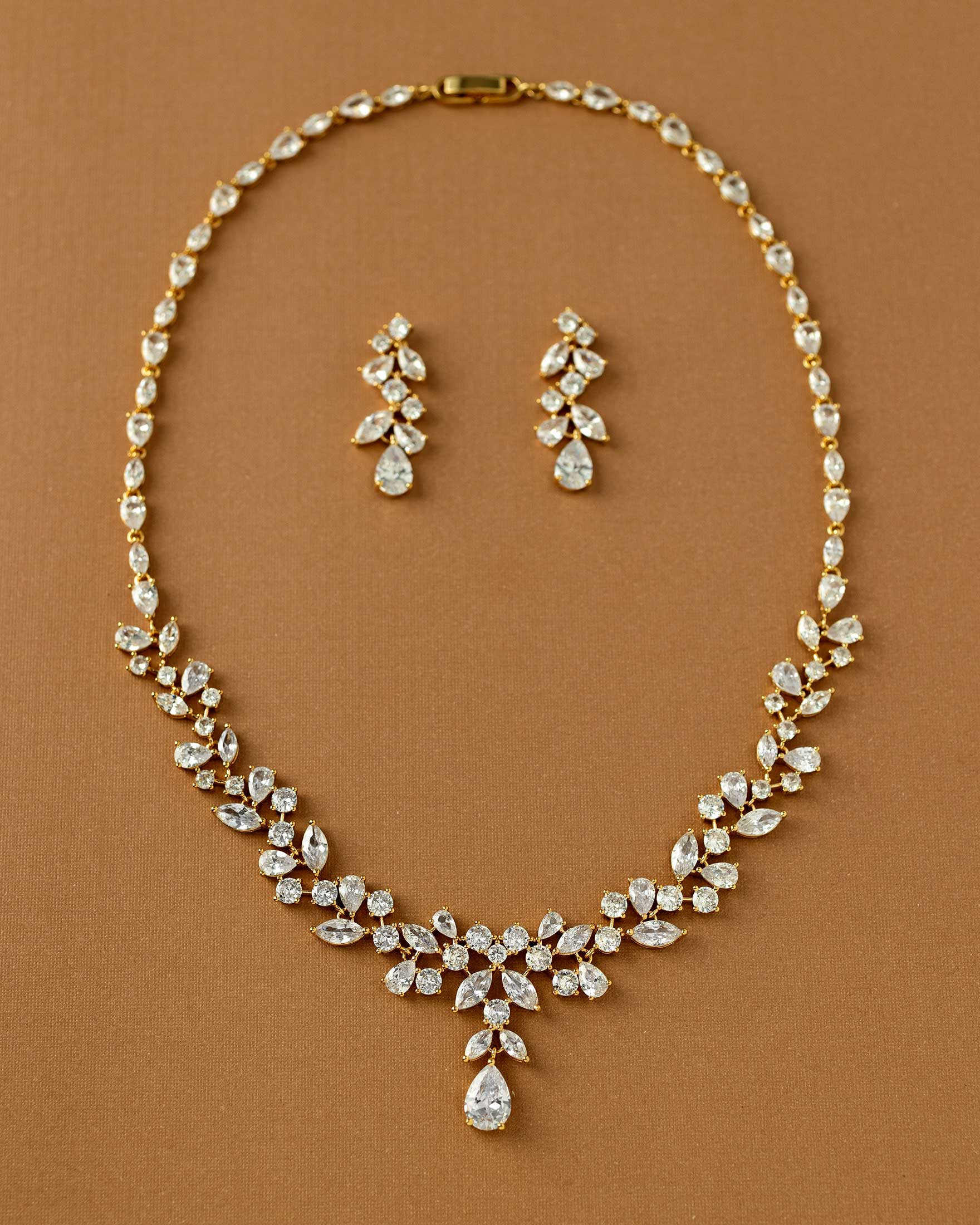 Pearl Wedding Necklace with CZ Leaves