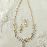 Pearl Wedding Necklace with CZ Leaves
