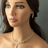 Pearl Wedding Necklace with CZ Leaves
