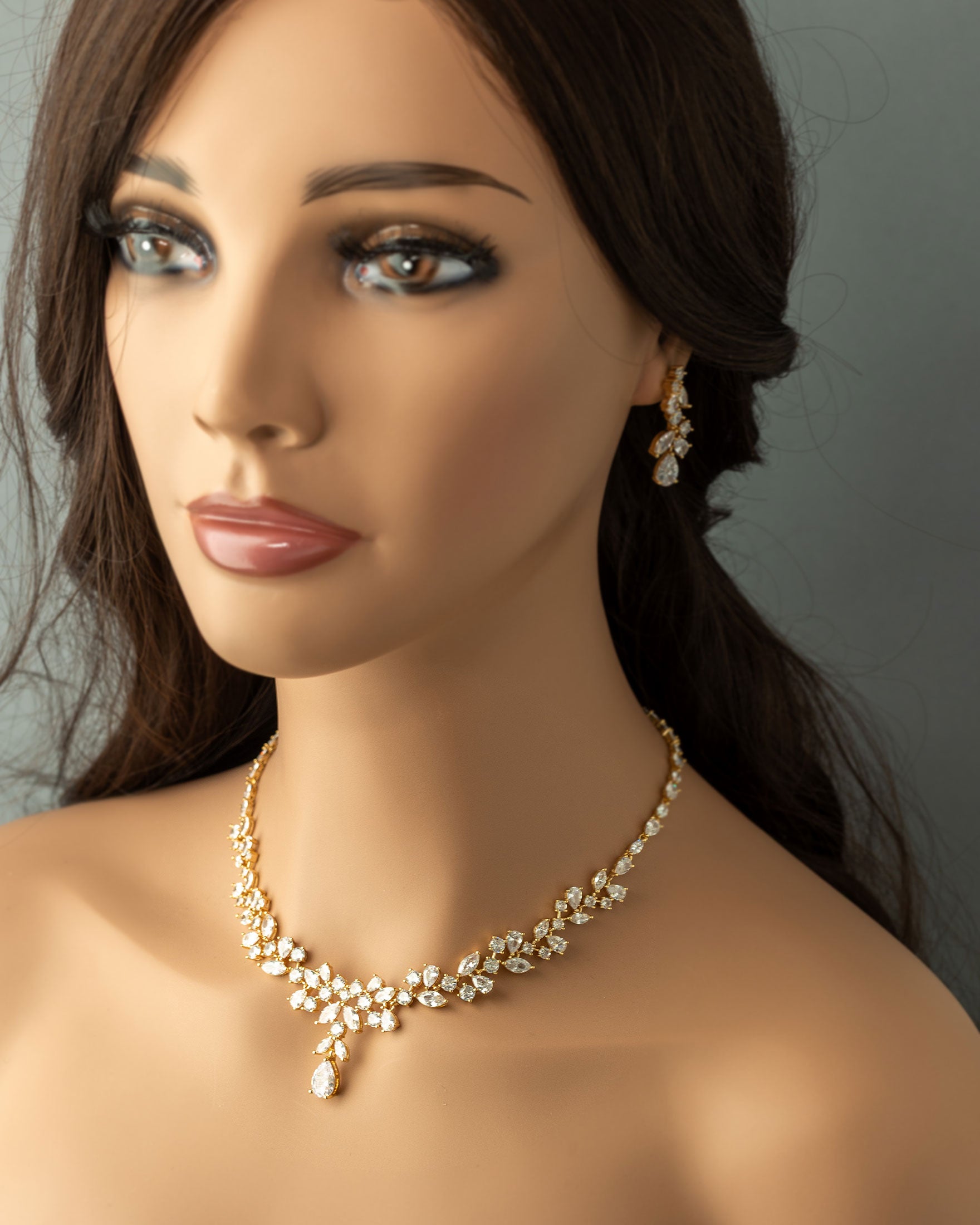 Pearl Wedding Necklace with CZ Leaves
