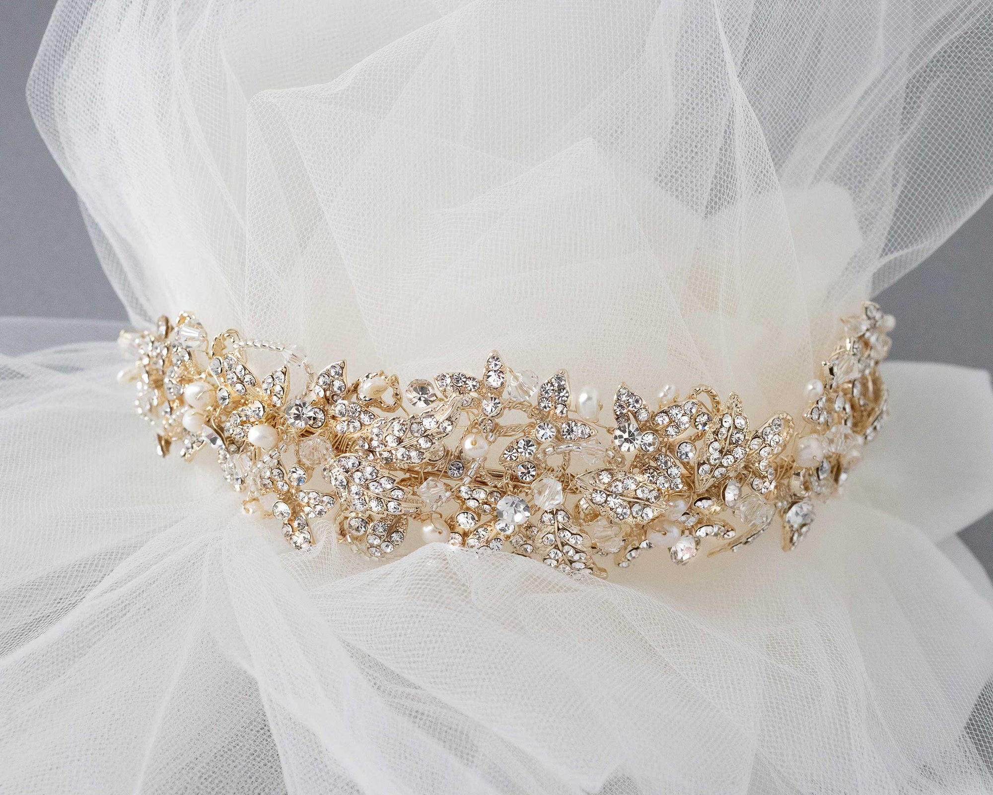 Luxurious Bridal Headpiece of Crystals and Pearls