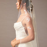 Waltz Mantilla Veil with Lace at the Comb Ivory -Cassandra Lynne