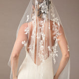 Waltz Mantilla Veil with Lace at the Comb Ivory -Cassandra Lynne