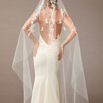 Waltz Mantilla Veil with Lace at the Comb Ivory -Cassandra Lynne