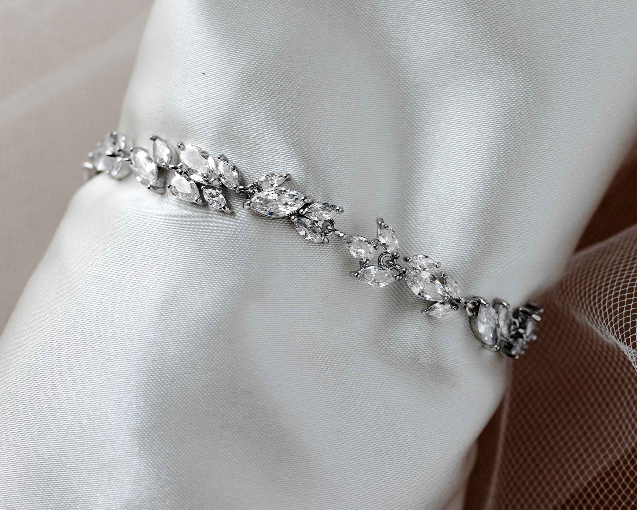 Dainty Marquise Leaf CZ Formal Bracelet - Cassandra Lynne Bridal