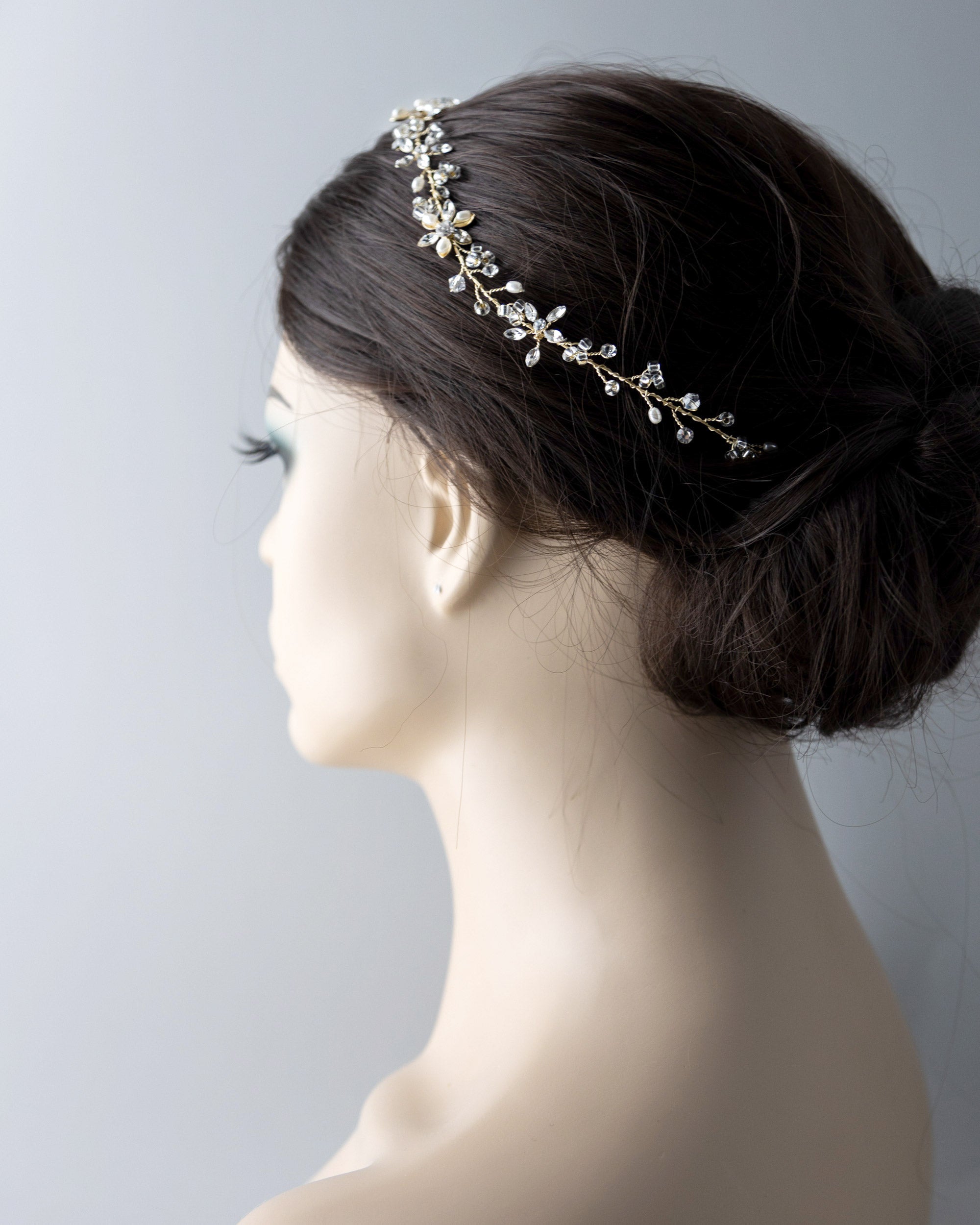 Bridal Headpiece of Pearl and Marquise Flowers