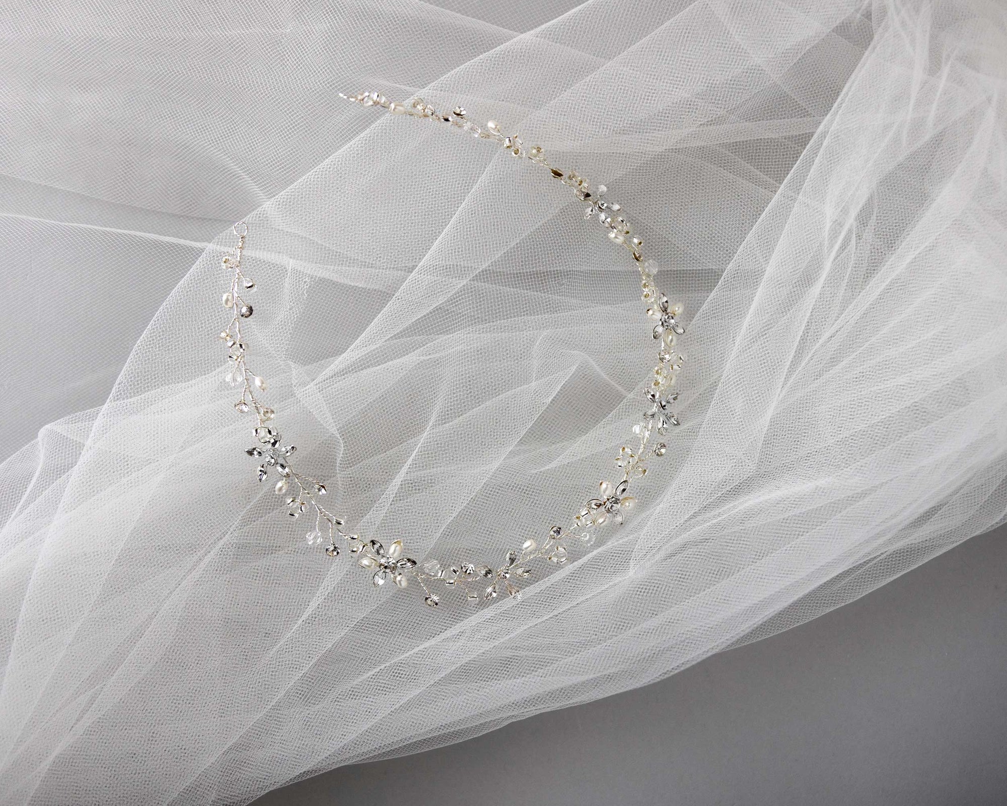 Bridal Headpiece of Pearl and Marquise Flowers