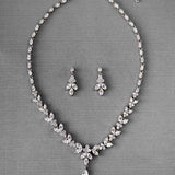 Marquise Leaf Bridal Necklace and Earrings Adjustable Set - Necklace Set - Cassandra Lynne