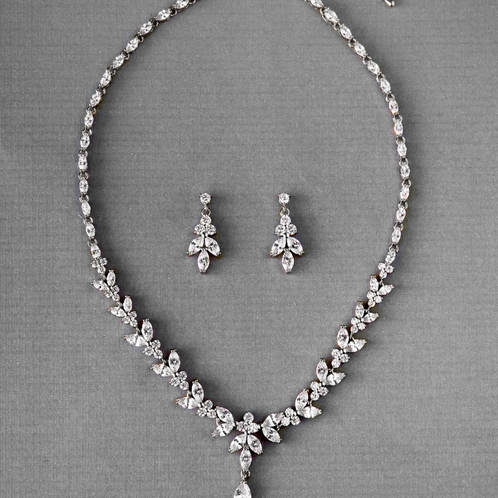 Marquise Leaf Bridal Necklace and Earrings Adjustable Set - Necklace Set - Cassandra Lynne