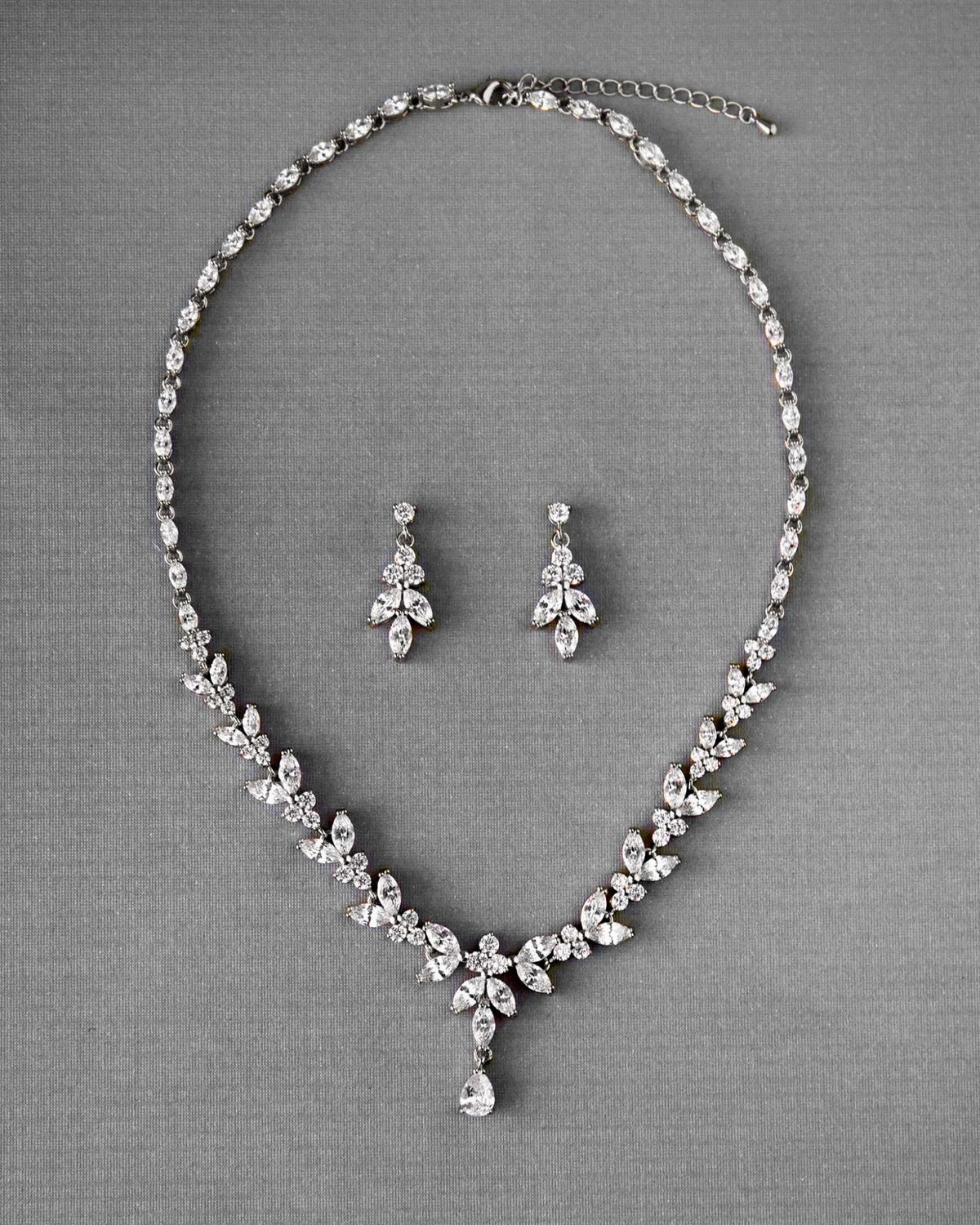 Marquise Leaf Bridal Necklace and Earrings Adjustable Set - Necklace Set - Cassandra Lynne