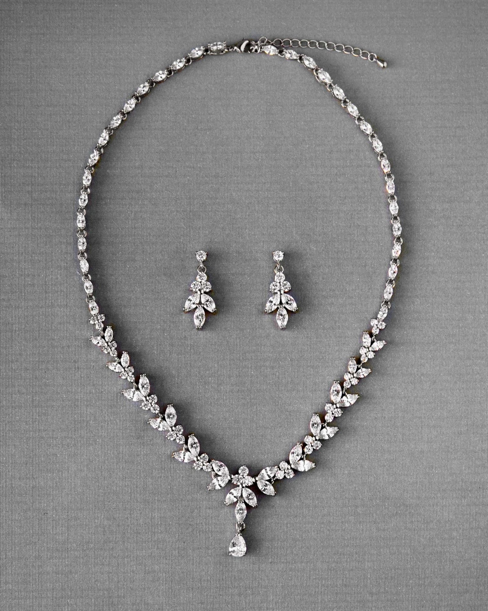 Marquise Leaf Bridal Necklace and Earrings Adjustable Set - Necklace Set - Cassandra Lynne