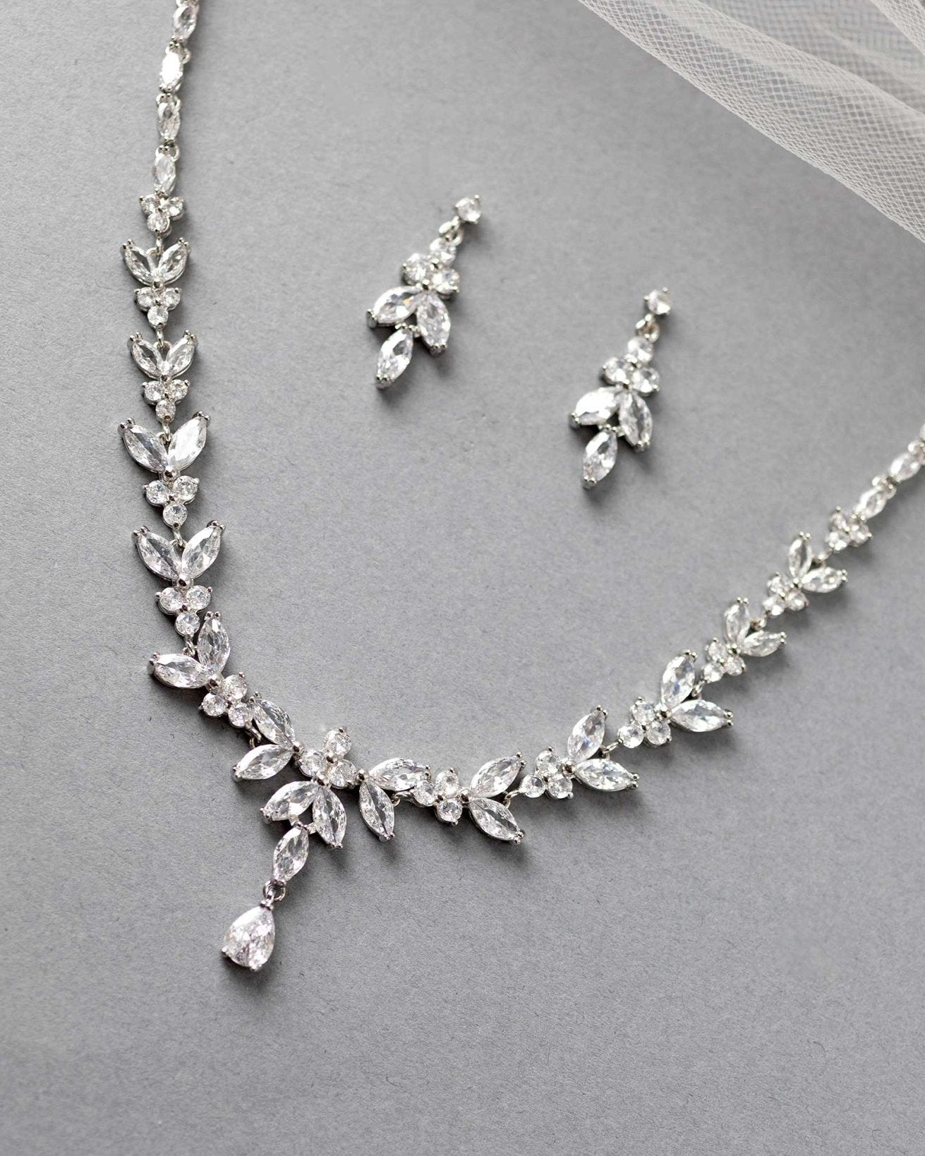 Marquise Leaf Bridal Necklace and Earrings - Necklace Set - Cassandra Lynne