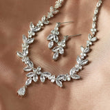 Marquise Leaf Bridal Necklace and Earrings - Necklace Set - Cassandra Lynne