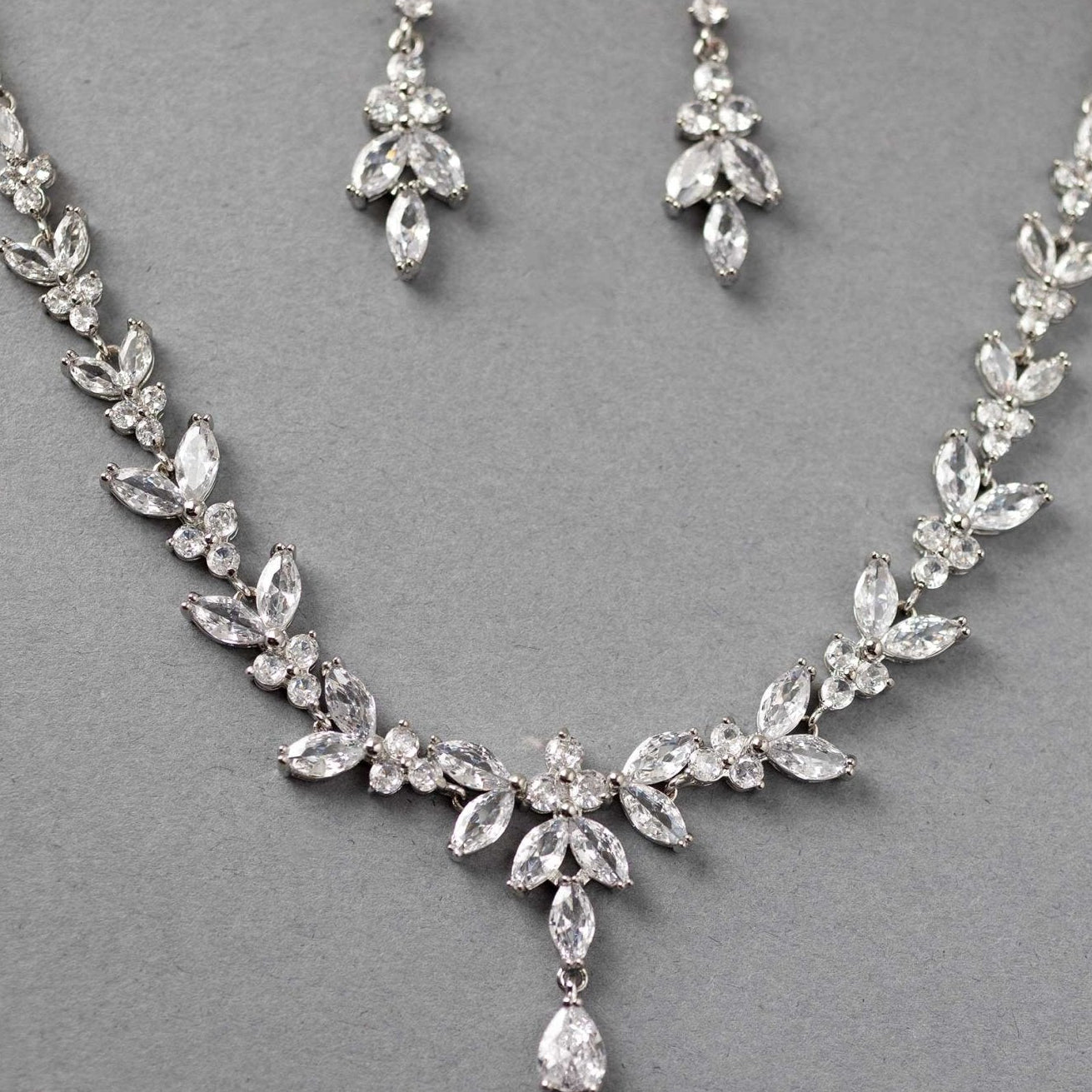 Marquise Leaf Bridal Necklace and Earrings - Necklace Set - Cassandra Lynne