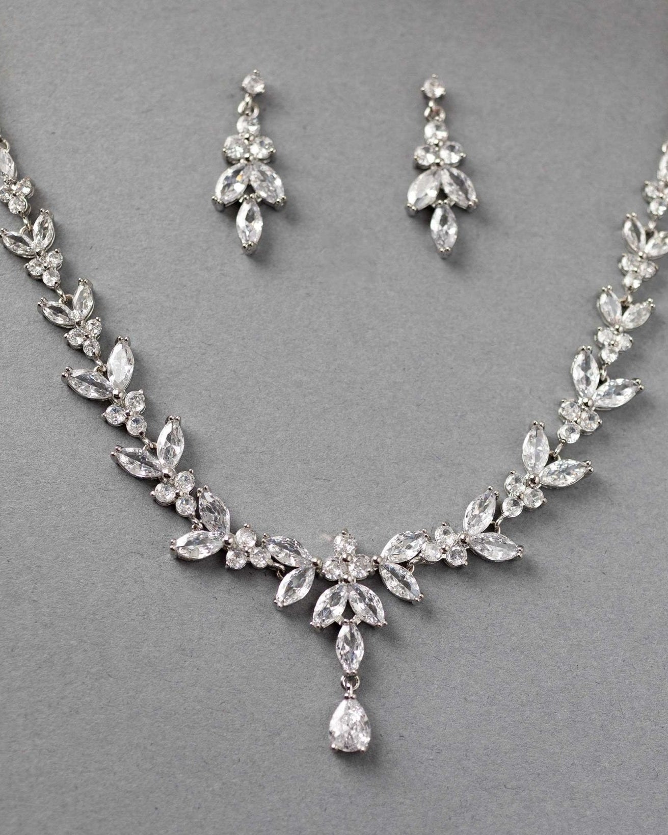 Marquise Leaf Bridal Necklace and Earrings - Necklace Set - Cassandra Lynne