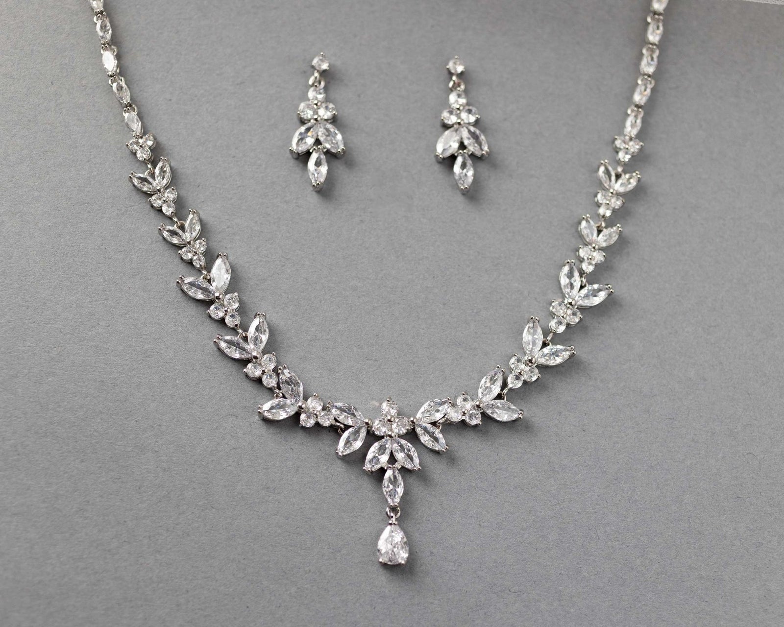 Marquise Leaf Bridal Necklace and Earrings - Necklace Set - Cassandra Lynne