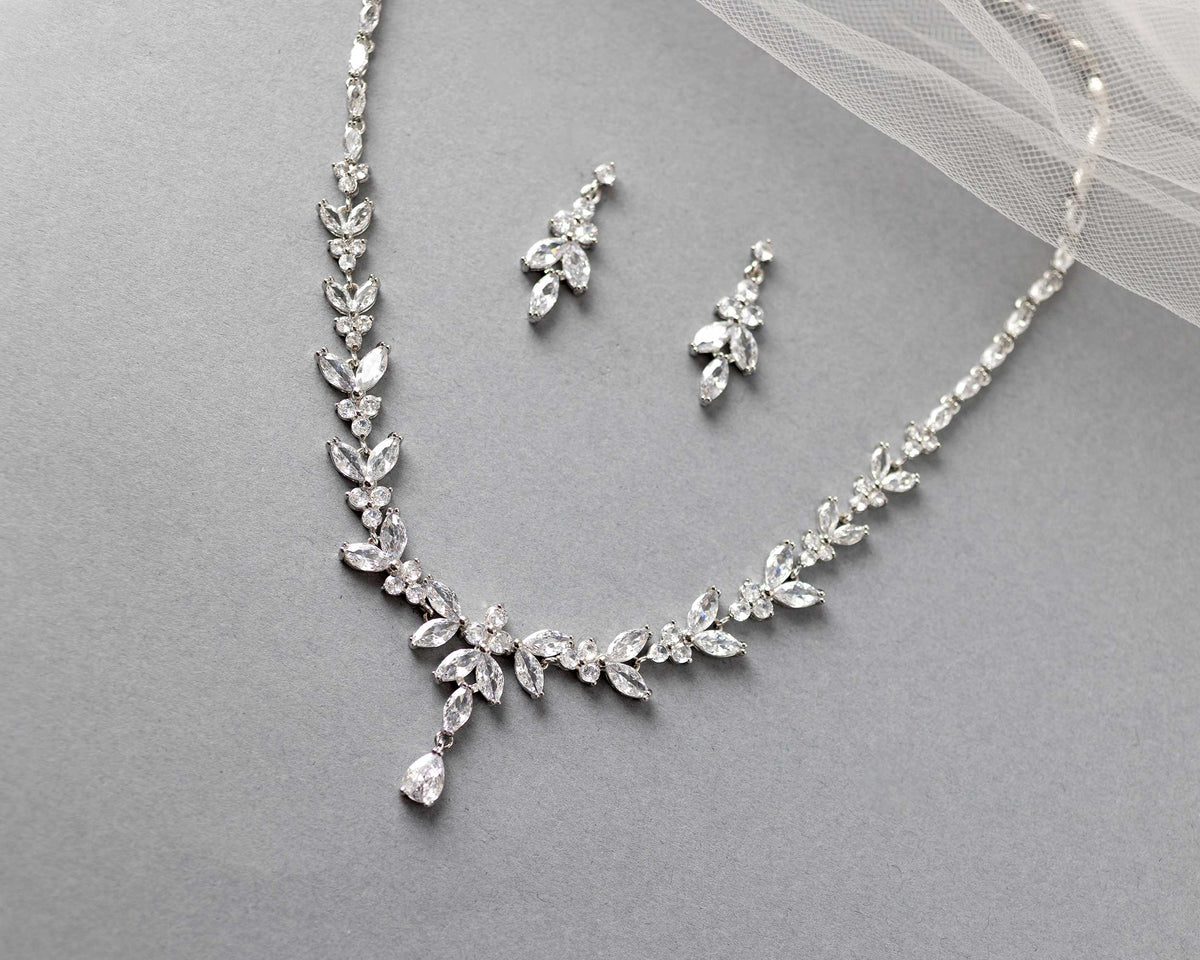 Marquise Leaf Bridal Necklace and Earrings - Cassandra Lynne
