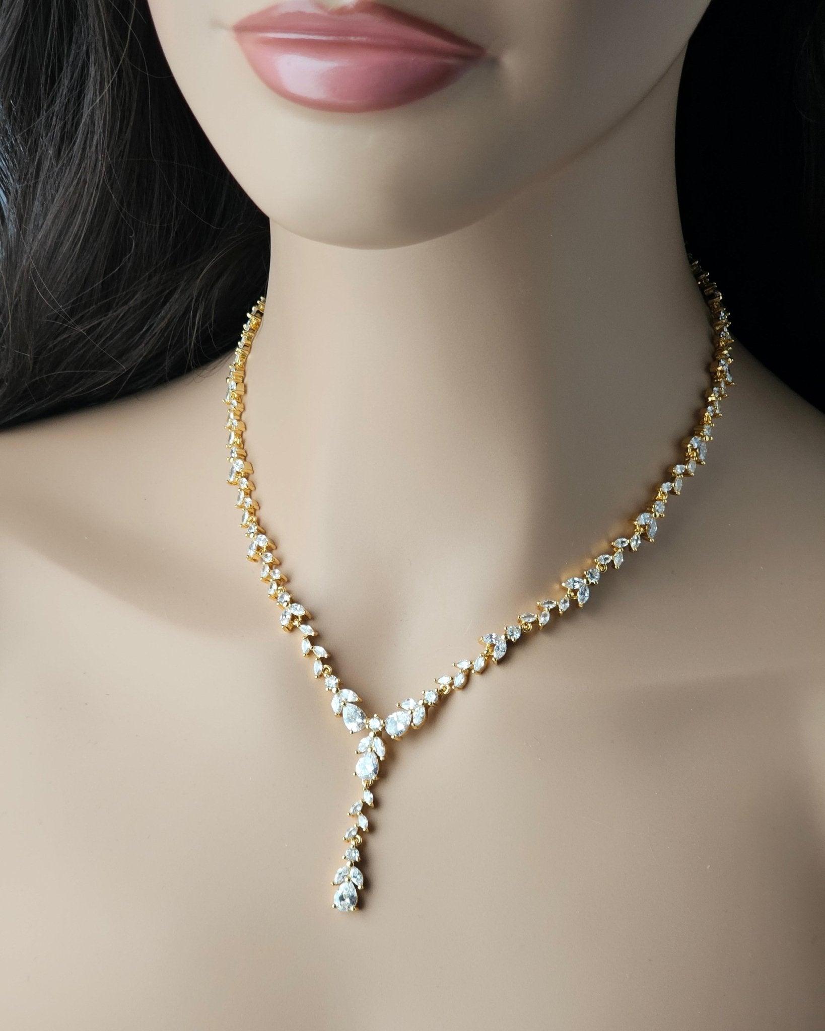 Marquise Vine and Pear Drop CZ Necklace Set - Necklace Set - Cassandra Lynne