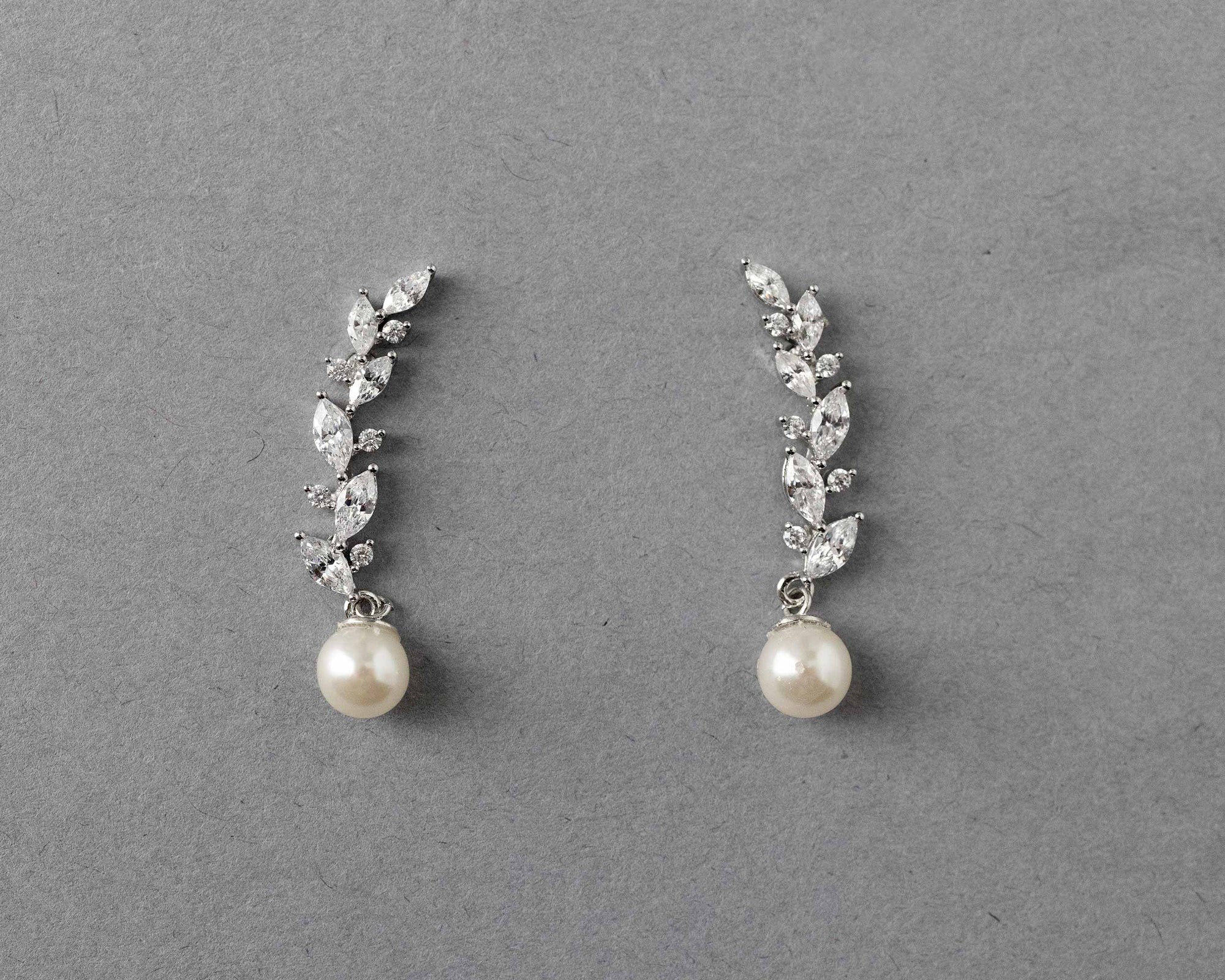 Feather Vine Pearl Drop Earrings