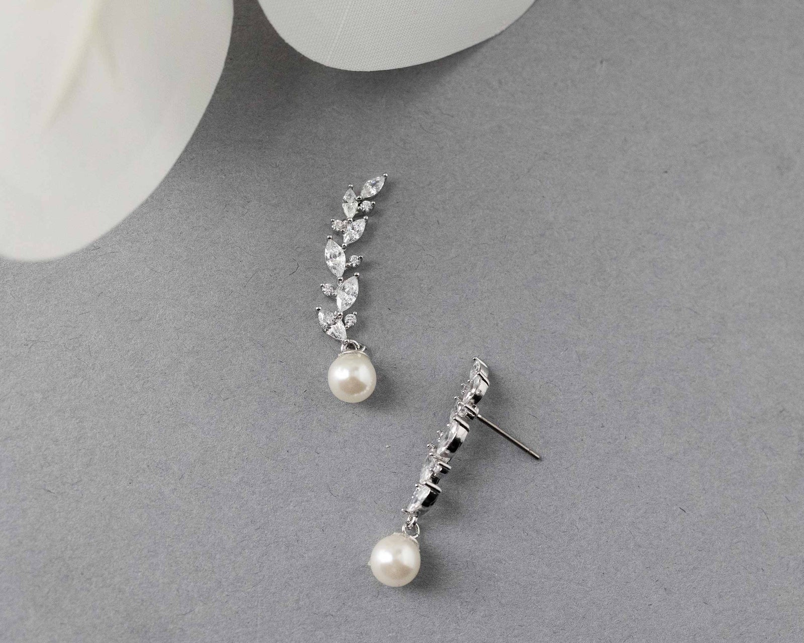 Feather Vine Pearl Drop Earrings