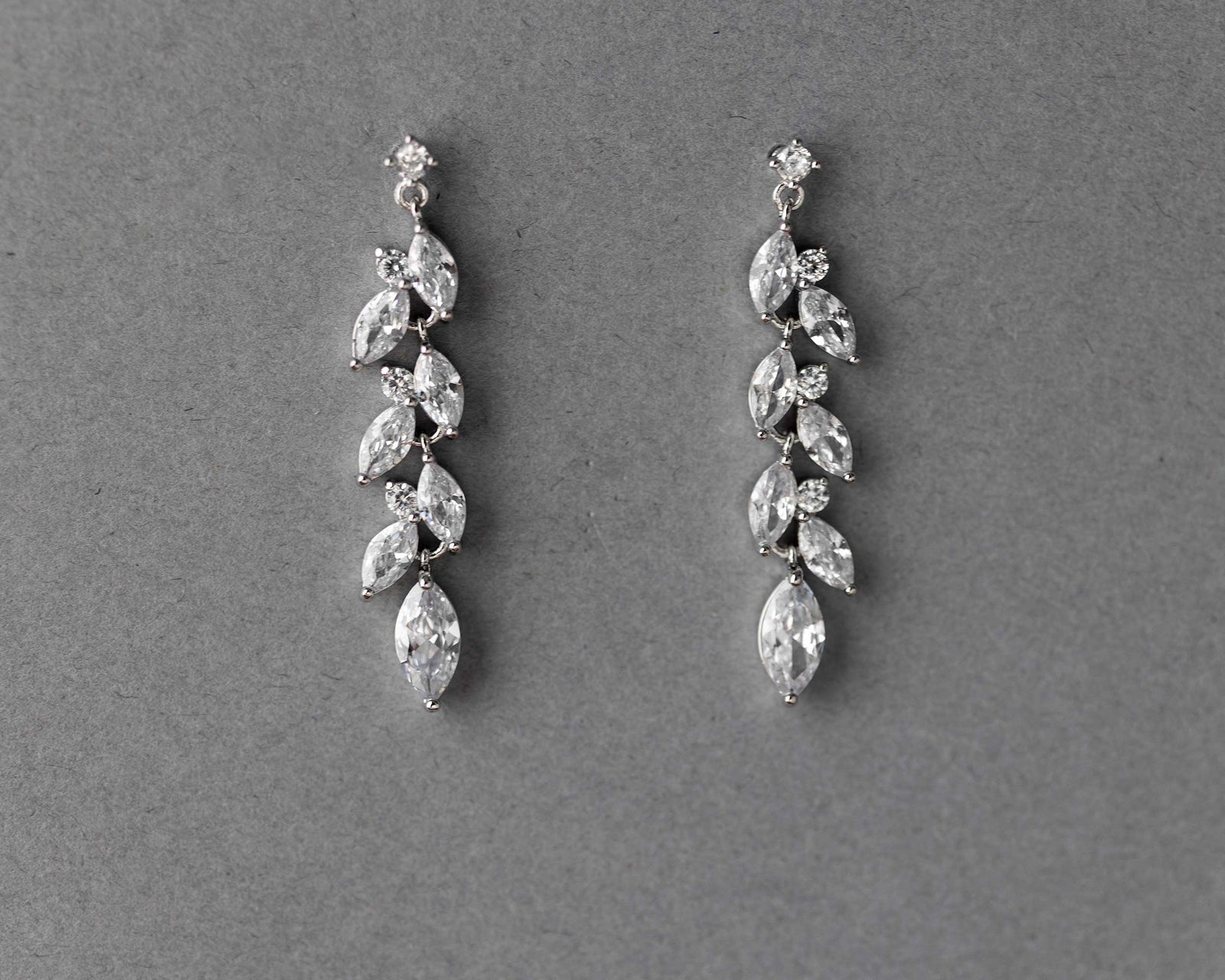 CZ Wedding Earrings with a Marquise Vine Design