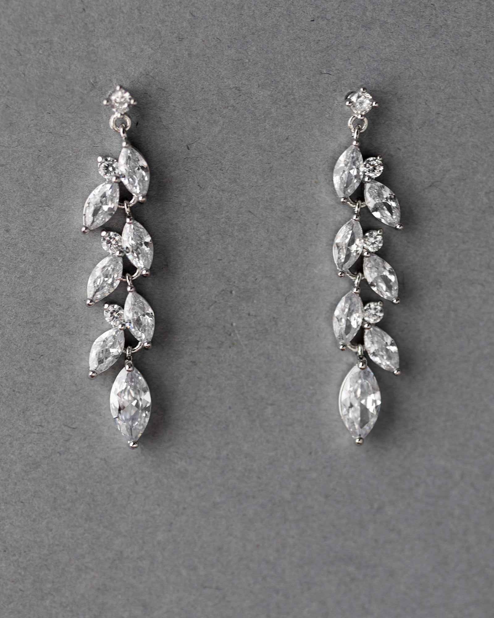 CZ Wedding Earrings with a Marquise Vine Design