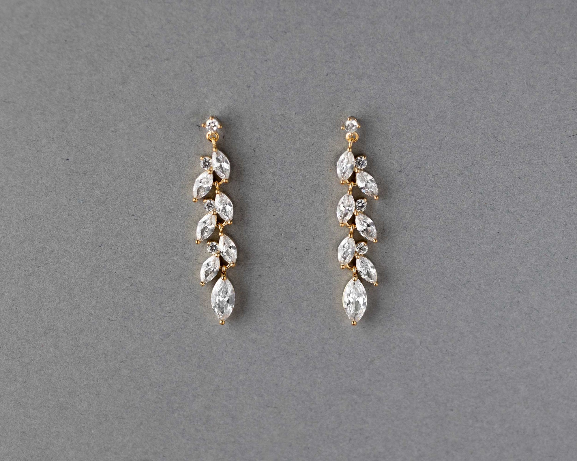 CZ Wedding Earrings with a Marquise Vine Design