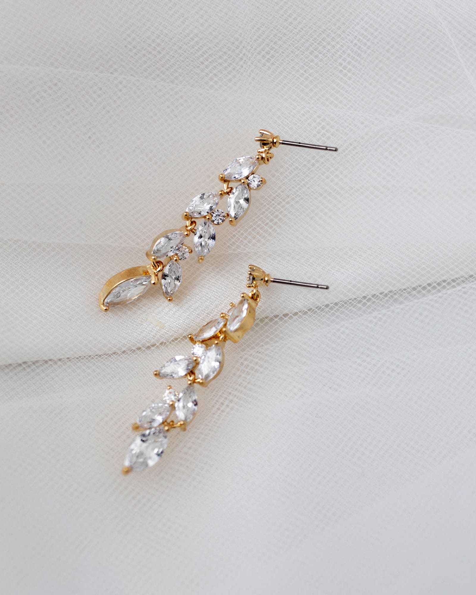 CZ Wedding Earrings with a Marquise Vine Design