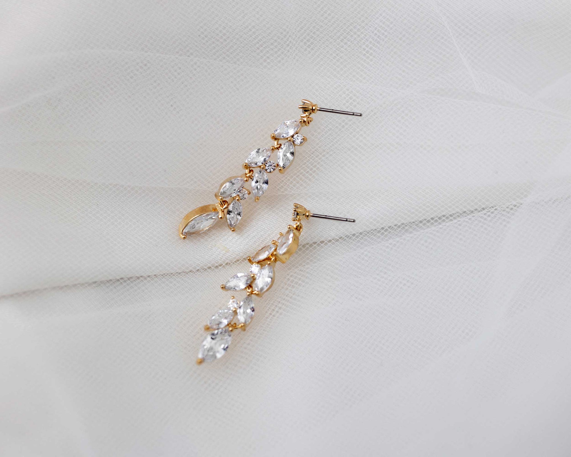CZ Wedding Earrings with a Marquise Vine Design