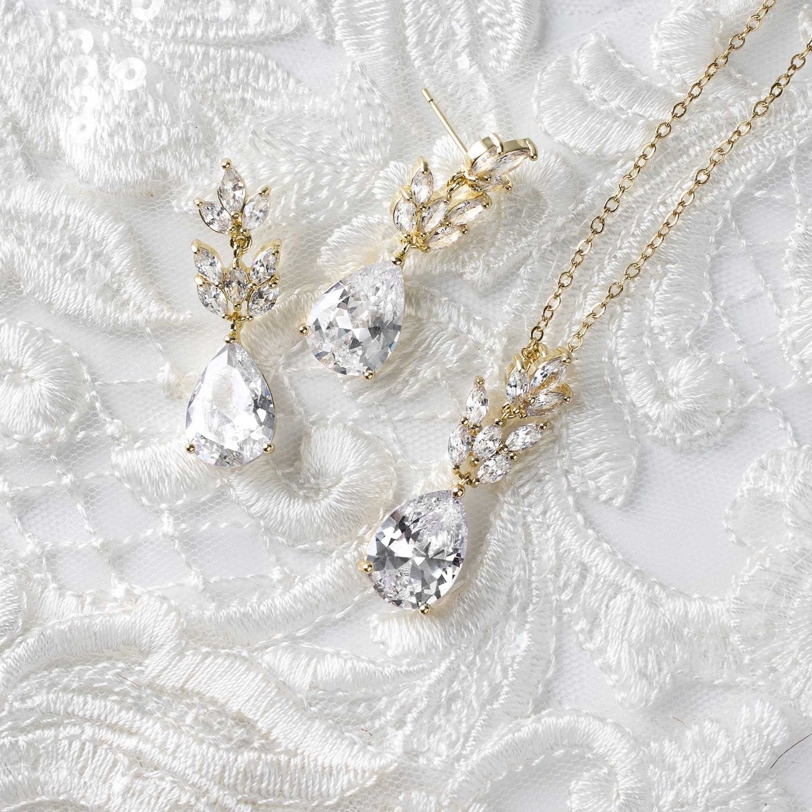 Marquise Water Drop Pendant Necklace Set - Necklace Set - Cassandra Lynne