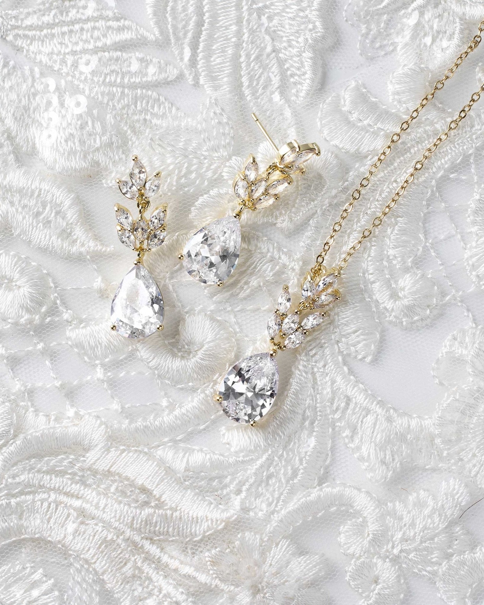 Marquise Water Drop Pendant Necklace Set - Necklace Set - Cassandra Lynne