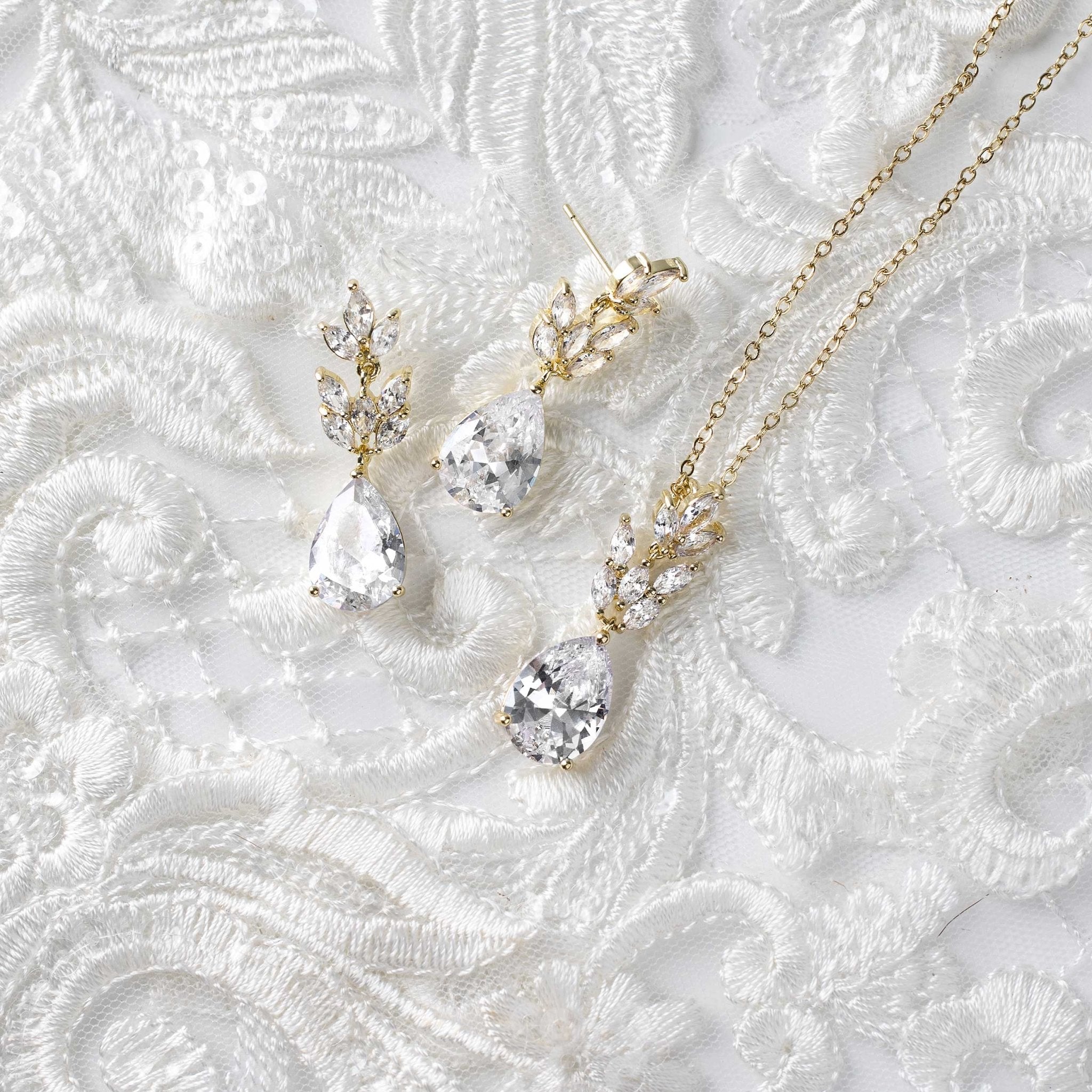 Marquise Water Drop Pendant Necklace Set - Necklace Set - Cassandra Lynne