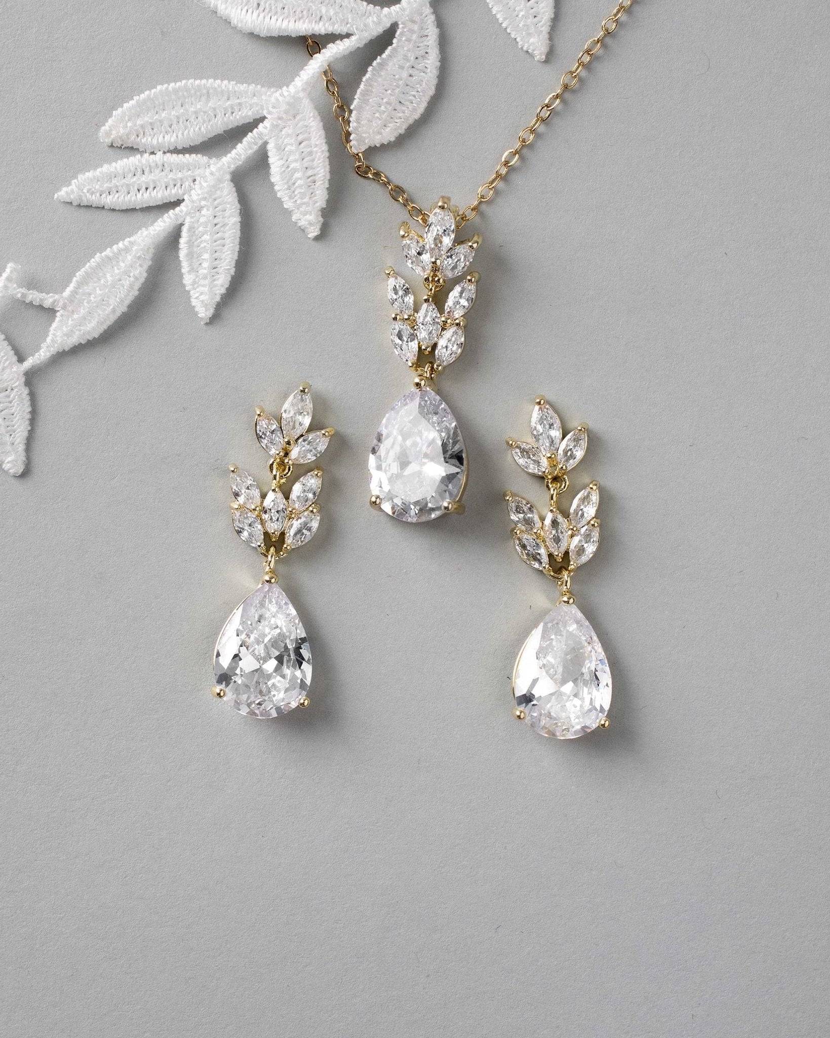 Marquise Water Drop Pendant Necklace Set - Necklace Set - Cassandra Lynne