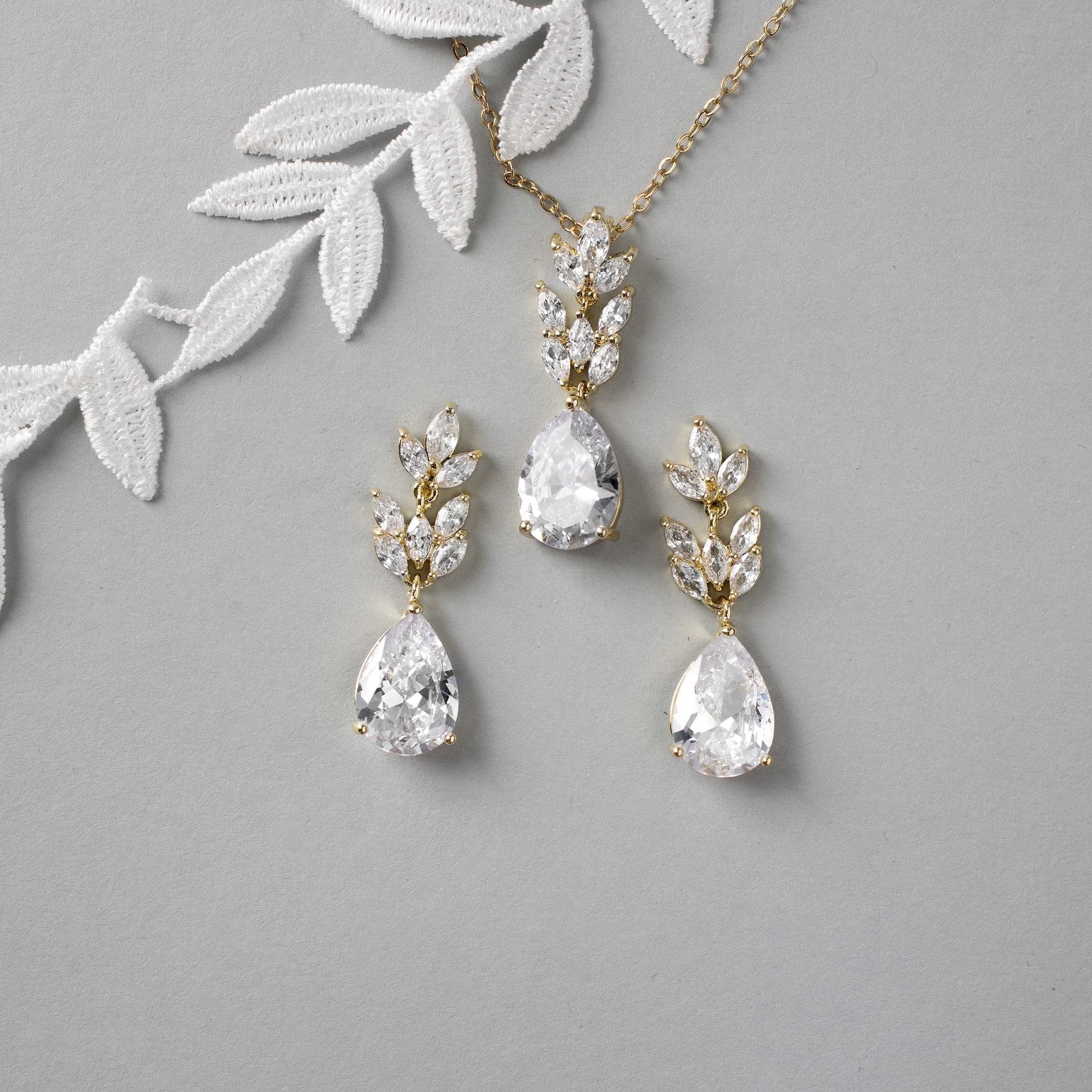 Marquise Water Drop Pendant Necklace Set - Necklace Set - Cassandra Lynne