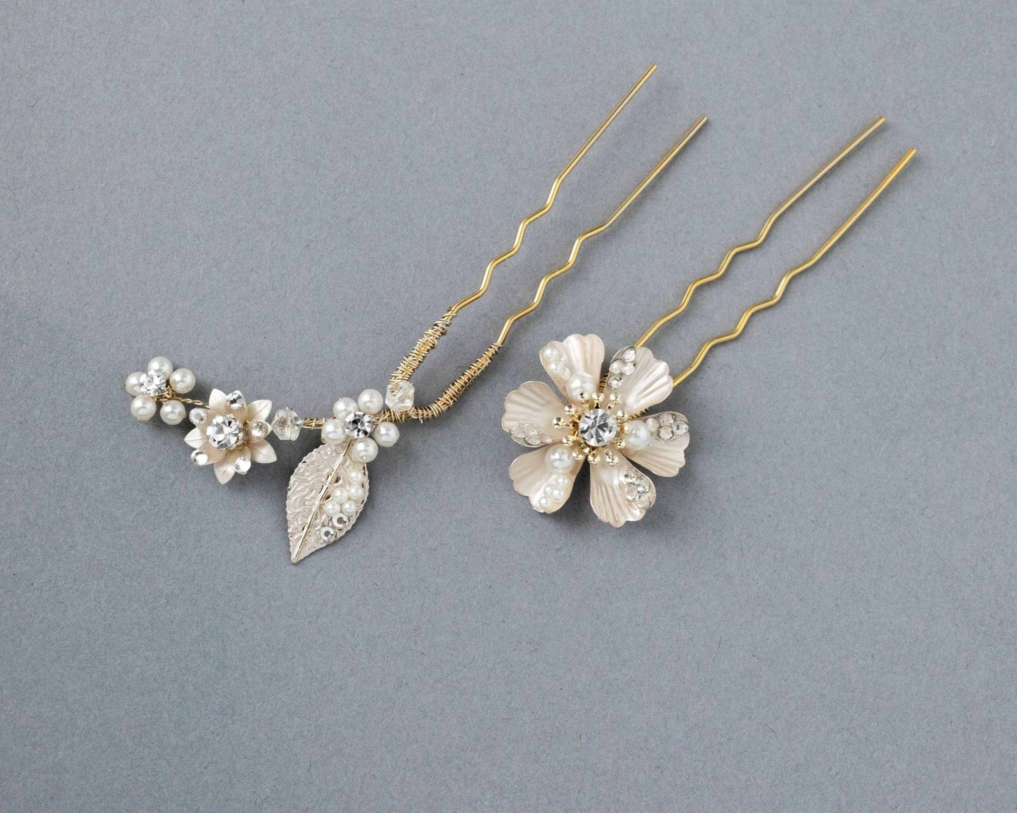 Matte Gold Flower Hair Pin Set for the Bride - Hair Pins - Cassandra Lynne